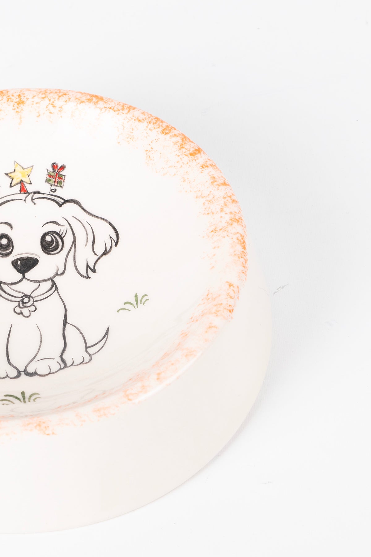 Yılbaşı Temalı Sevimli Köpek Desenli El Yapımı Seramik Mama Kabı